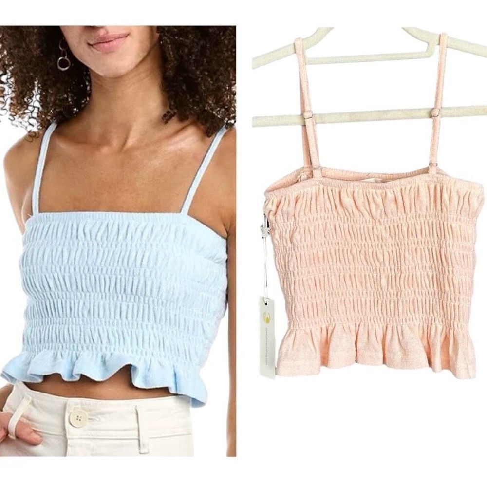 NWT Ocean Drive Terry Cloth Smocked Sleeveless Cropped Tank Baby Pink